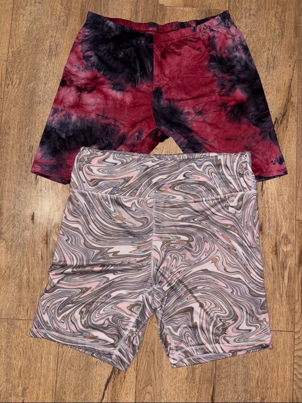 Plus size Tie-Dye and Marble Bike Shorts - Red & Pink - Unbranded